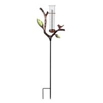 Metal Garden Rain Gauge with Butterfly and Hummingbird Design Outdoor Decorative Rain Collector with Spiral Glass Tube and Ground Stake One Size