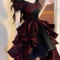 Gotikinė Lolita Juoda Raudona Bangų Suknelė Pavasaris Vasara Cosplay Princesės Suknelė XL raudona