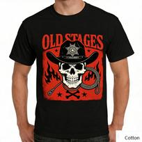 Vintage Western Skeleton Sheriff Graphic T Shirt, Cotton Crew Neck Short Sleeve Tee, Lasso Flame Print Unisex Top S įvairiaspalvis