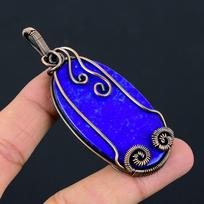 Lapis Lazuli brangakmenis Gryno vario viela apvyniotas Rankų darbo pakabukas Papuošalas 3.15 Inches mėlyna
