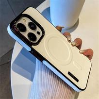 Prabangus vienspalvis odinis belaidis įkrovimas Magsafe dėklui, skirtas iPhone 16 15 14 13 12 Pro Max magnetinis matinis smūgiams atsparus telefono dangtelis For iPhone 16 Pro Max balta