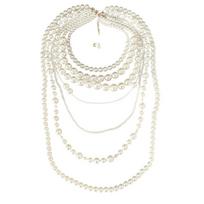 Elegant Multi Strand Imitation Pearls Chokers Necklace With Matching Stud Earrings Gift Set Vintage Fashion Stone Jewelry 1