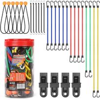 Bungee Cords with Hooks - Bungee Cords Heavy Duty Outdoor in a Storage Jar for Securing Tarps,Luggage,Tents,Bikes or Garden Tidying B