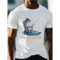 Plus Size Men's Summer T-Shirt | Skeleton Fishing Graphic Print Short Sleeve Tees Trend Casual Tops for Daily Life, Big & Tall Guys, PLUS SIZE S įvairiaspalvis