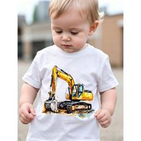 Boys Excavator Patchwork Print Crewneck Short Sleeve Tee 110 balta