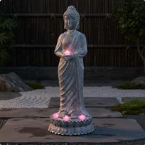 Saulės Budos Statulėlė Atspari Orai Rami Sodo Lempa Atspari Orai Dekoracija Cement Standing Buddha