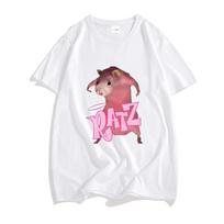 Ratz Pink Mouse drobiniai marškinėliai 100 % medvilnės trumpomis rankovėmis vyriški marškinėliai Kasdieniai Kawaii vasaros marškinėliai O formos iškirpte Mieli vyriški minkšti marškinėliai XS balta