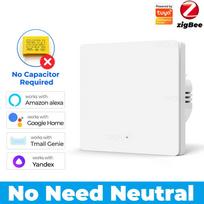Tuya Zigbee EU Smart Light Switch No Neutral Wire No Capacitor Push Button Wall Switch Smart Life Work With Alexa Google Home white