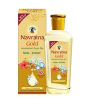 Navratna Gold Ayurvedic Cool Oil 200 ml Non Sticky Hair Massage Blend with Almonds and Lily Fragrance Pack of 1
