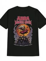 Casual Graphic T-shirt - ABBA Dancing Queen Skeleton Print Black Tee with Red & Orange Artwork S įvairiaspalvis