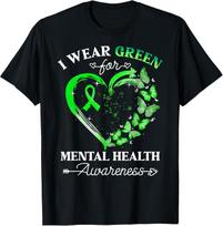 NEW I Wear Green for Mental Health Awareness Butterfly T-Shirt S