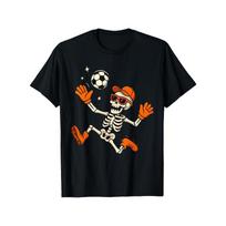 European Size Halloween Skeleton Soccer Player Sports Fan Graphic T-Shirt, Men's Cotton Graphic T Shirt, Summer Casual Short Sleeve Tee, Crew Neck S įvairiaspalvis