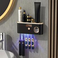 Smart Toothbrush Organizer, with Automatic Toothpaste Dispenser - Wall-Mounted, 5-Slot Storage, USB Rechargeable Lithium Battery juoda