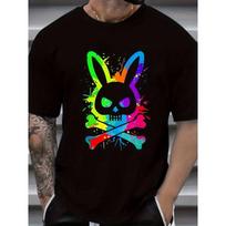 European Sizes Men's Colorful Skeleton Rabbit Pattern T-shirt Round Collar Short Sleeve Design Summer Casual Wear Soft Breathable Men's Clothing S įvairiaspalvis