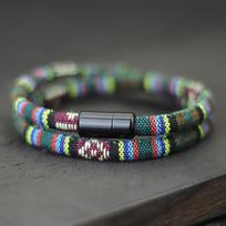Naujiena Vyriškas Bohemiškas Virvės Apyrankė Traukianti Magnetinė Apyrankė Nuotykių Išgyvenimo Apyrankė Pulseras Hilo Hombre Paplūdimio Banglenčių Brazalete M 19.5cm 7.7Inch tamsiai žalia spalva