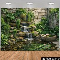 Botanikos sodo freska su kriokliu ir lotoso tvenkiniu 47.2x31.5inch/120*80cm