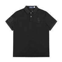 DS086 Ralph Lauren Vasariniai vyriški ir moteriški 100% medvilnės piqué polo marškinėliai su toniniu arkliuko ir numerio 3 siuvinėjimu XS juoda