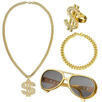 Hip Hop Kostiumo Rinkinys Hip-hopo Dolerio Karoliai Žiedas Kibiro Kepuraitė Akiniai Rinkinys Vakarėliui Cosplay Reikmenys 4-piece set