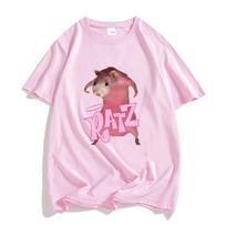 Ratz Pink Mouse Cartoon T-shirt 100% Cotton Short Sleeve Mens Tee-shirt Casual Kawaii Summer O-neck Tshirt Cute Male Soft Shirts XS rožinė