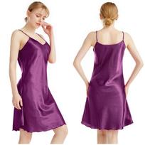 Elegantiška šilkinė vasarinė suknelė ilgomis petnešėlėmis, V formos iškirpte, prigludusi, vienspalvė L (Two Sizes Larger) tamsiai violetine spalva
