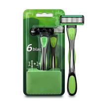 Classic 6 Layer Safety Razor For Men Green Handle With 5 Blades Manual Shaver Hair Removal Shaving Tool