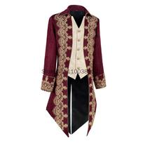 Vyriškas Steampunk Gotikinis Viktorijos laikų Švarkas Vintažinis Violetinis Aksominis Frakas Viduramžių Frakas Uniforma Renesanso Kostiumas S raudona