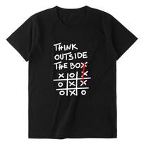 THINK OUTSIDE THE BOX Retro Funny English Printed T-shirt Unisex Loose Niche Symbol Pure Cotton Y2K Harajuku Tee Tops S įvairiaspalvis
