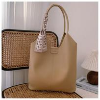 Faux Leather Tote Bag for Women, Spacious Commute Shoulder Bucket Bag, Minimalist Casual Handbag KTB chaki