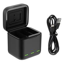 TELESIN GP-BCG-901 3 kanalų USB baterijos greitas įkroviklis Baterijų laikymo nešiojimo dėklas su USB juoda