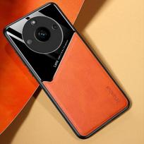 Prabangus PU odinis telefono dėklas, skirtas Realme 11 Pro Plus Integruotas geležies lakštinis galinis dangtelis Realme 11Pro objektyvo apsauginis dangtelis For Realme 11 Pro oranžinė