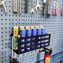 Heavy-duty metal wall-mounted lubricant and sealant organizer - Adjustable garage shelf for shop, truck, and industrial storage