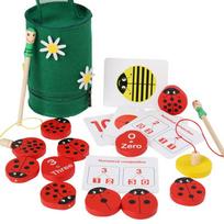 Boys and Girls Wooden Toddler Counting Ladybug Fishing Fishing Toy Set Children's Puzzle Bug Catching Game