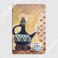 Habesha Jebena Ir Finjaan Tradicinis Rytų Afrikos Kavos Tapybos Plakatas Metalinė Plokštelė Sieninė Tapyba Vakarėlio Spaudiniai 20x30cm（7.8x11.8inch）