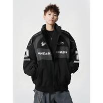 Men's Trendy Thick Cotton Biker Jacket - Winter Vintage Racing Style with Cool Stand Collar XL juoda