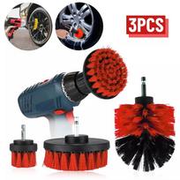 3Pcs Electric Scrubber Brush Drill Brush Kit Red Plastic Round Cleaning Tools For Carpet Glass Car Tires Nylon Brushes raudona