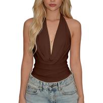 Women's Fashionable And Sexy Deep V Backless Neckband Top M kava