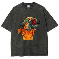 Juokingi žuvies marškinėliai Unisex skalbti marškinėliai vyrams moterims trumpomis rankovėmis medvilniniai marškinėliai Streetwear Harajuku grafiniai marškinėliai S įvairiaspalvis
