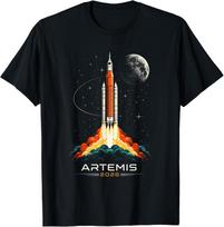Artemis II Space Rocket Launch Mission to The Moon Art T-Shirt S įvairiaspalvis
