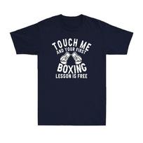 Boxing Touch Me And First Lesson Free Funny Novelty Men's Cotton T-Shirt S įvairiaspalvis