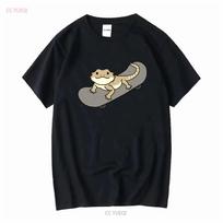 Funny Bearded Dragon On Skateboard Cute Pet Lizard Lover T Shirt long or short sleeves vintage Washed Comfortable S įvairiaspalvis