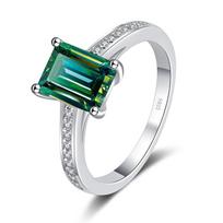 Bague Ringen 2CT smaragdo kirpimo moissanite sužadėtuvių žiedai moterims, sidabro Pt950, platina padengti paprasti vestuvių papuošalai 2ct No.5 žalia