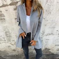 Women Elegant Vintage Fashion Long Sleeve Jackets Autumn Winter Casual Loose Zippers Solid  Hooded Coats 4XL mėlyna