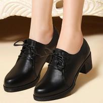 fashion 2024 New Fashion Casual Women's Shoes Solid Color Shoes for Women Lace Up Round Toe Chunky Heel Ladies Dress Shoes 35 juoda