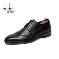 Fashion DUDELI 2024 Brogue Formal Shoes Men Dress Leather Shoes Fashion Men Flats Shoes Genuine Retro Pointed Toe Oxford Male Footwear 6 black