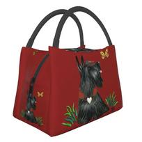 Scottish Terrier Watching A Butterfly Insulated Lunch Bags for Women Scottie Dog Portable Cooler Thermal Food Lunch Box 28x17x16CM smėlis