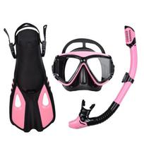 Anti Choking Dry Diving Face Mask Breathing Tube Fins Snorkeling Three Piece Set Outdoor Diving Sports Equipment Adult Diving Goggles Snorkeling Set XS(32-36) rožinė