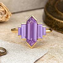 Šešiakampio pjūvio ametisto sužadėtuvių vestuvinis žiedas – Vintažinis Art Deco violetinio akmens žiedas, Jubiliejinė pažado dovana moterims 5 US sidabras