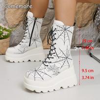 Gotikiniai platforminiai pleištai Moteriški Rudens Žiemos Voratinklio Dizainas Dydis 35-43 Storas Kulnas Ankle Boots Moterims Oda Juoda 38 juoda