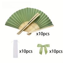 10/20/30 Fresh Green Wedding Fan Set Ladies' Handheld Folding Fans with Bowknots and Transparent Mesh Bags for Weddings Baptisms