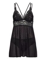 Hunkemöller - Bd Dot Mesh Lace Beatriz - Naktiniai marškiniai - Juoda